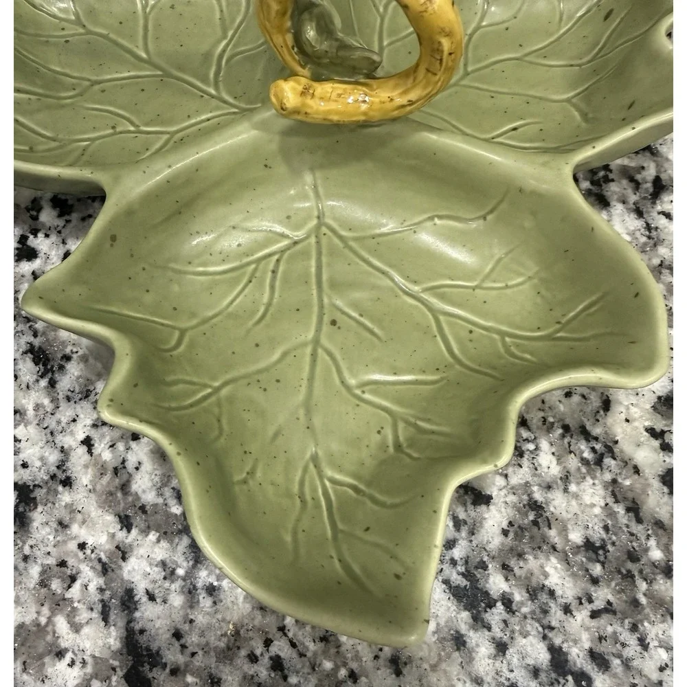 Williams-Sonoma Barbara Eigen Harvest Pumpkin 3 Leaf Relish Dish Olive Green